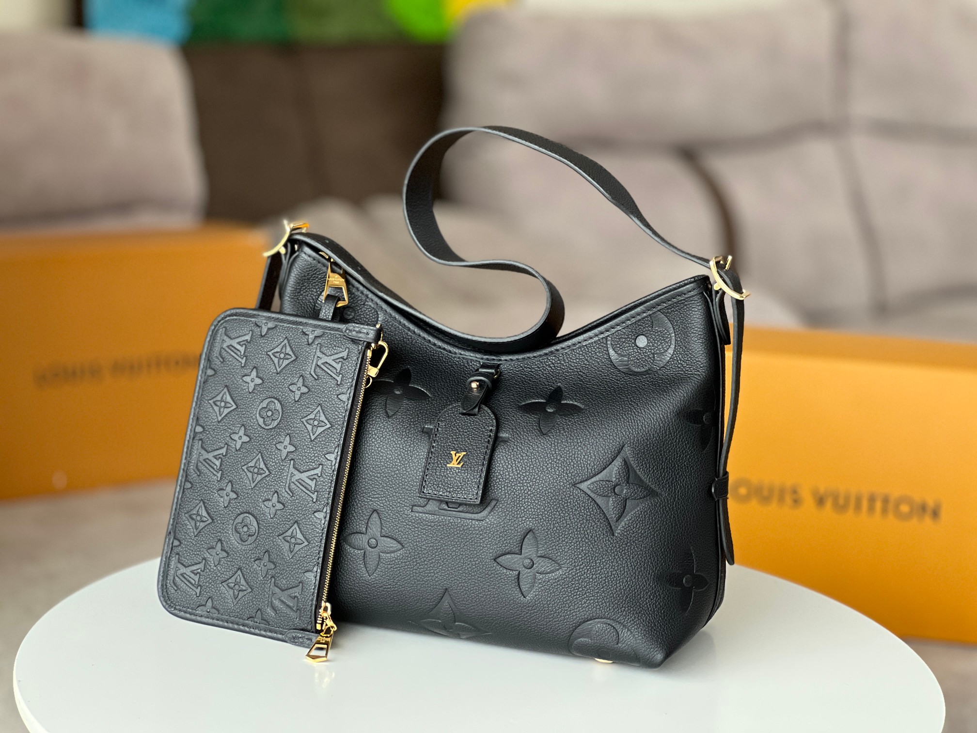 Louis Vuitton CarryAll PM Bag Black with Gold Hardware