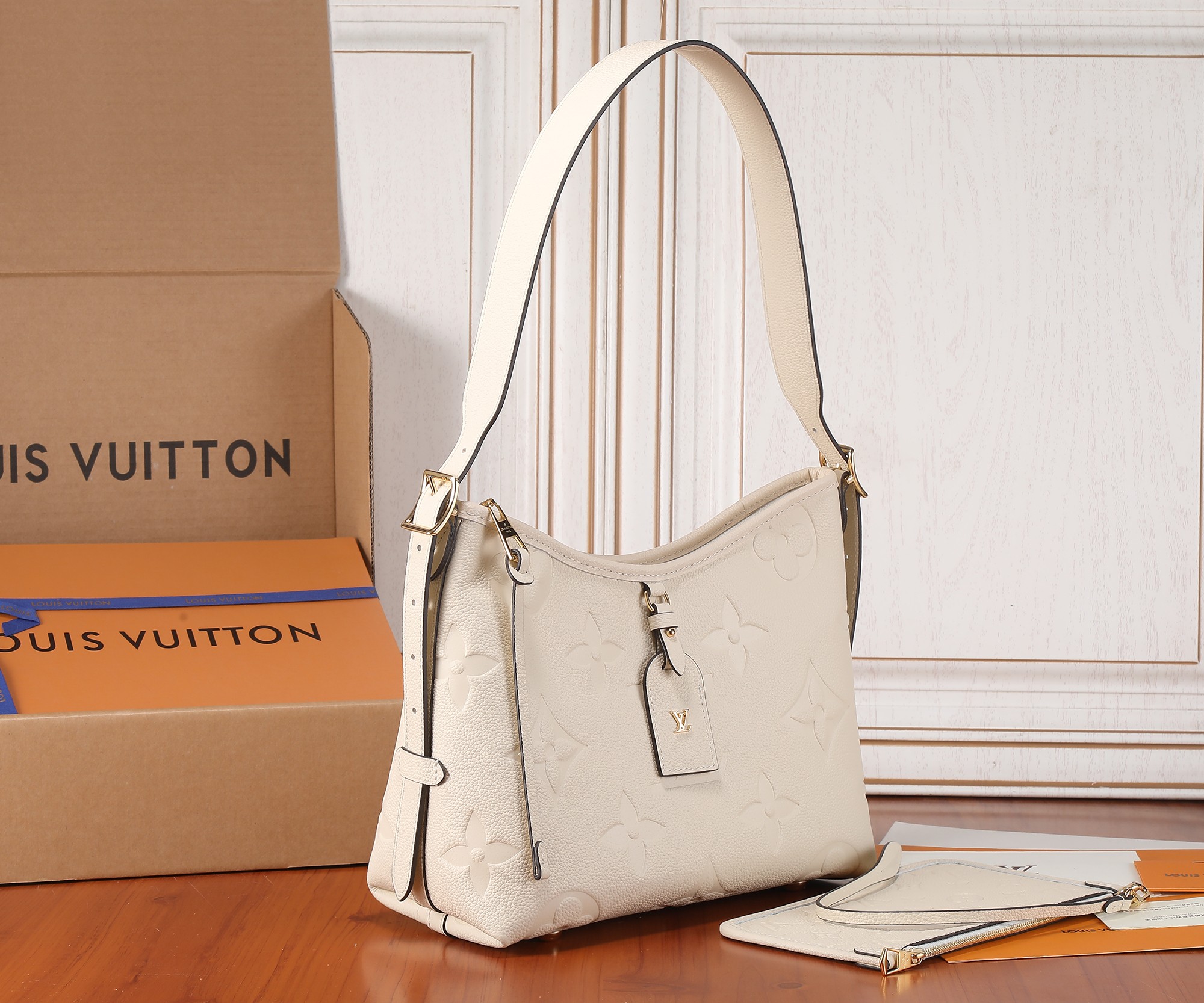 Louis Vuitton CarryAll PM Bag Cream with Gold Hardware