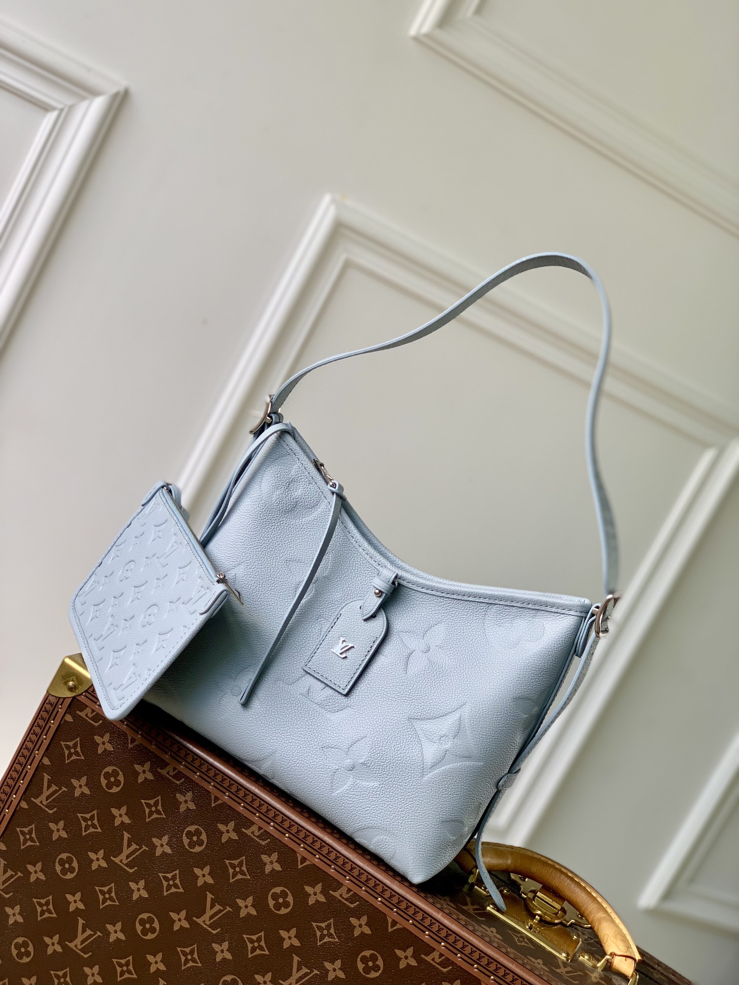 Louis Vuitton CarryAll PM Bag Light Blue with Silver Hardware