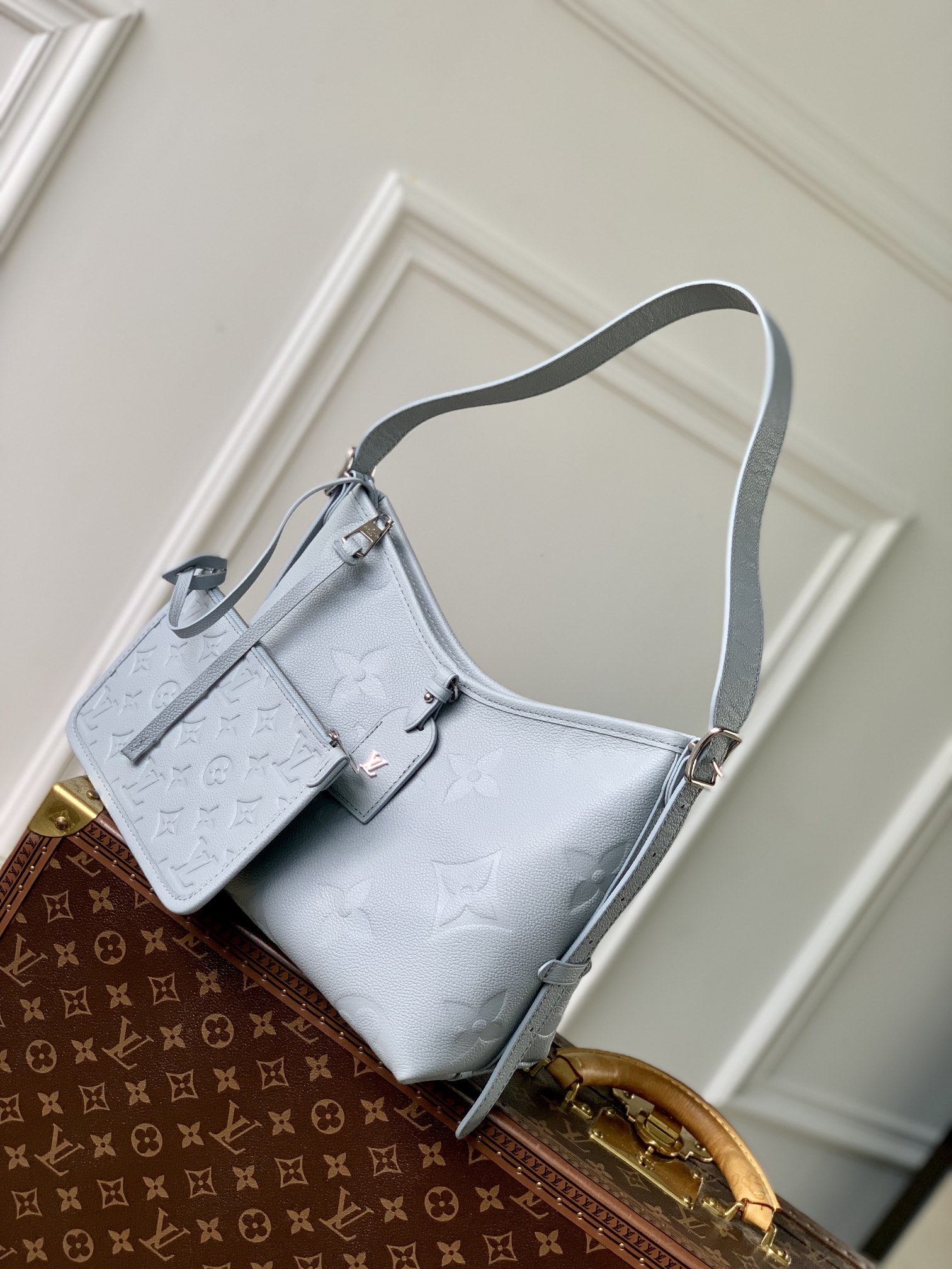 Louis Vuitton CarryAll PM Bag Light Blue with Silver Hardware