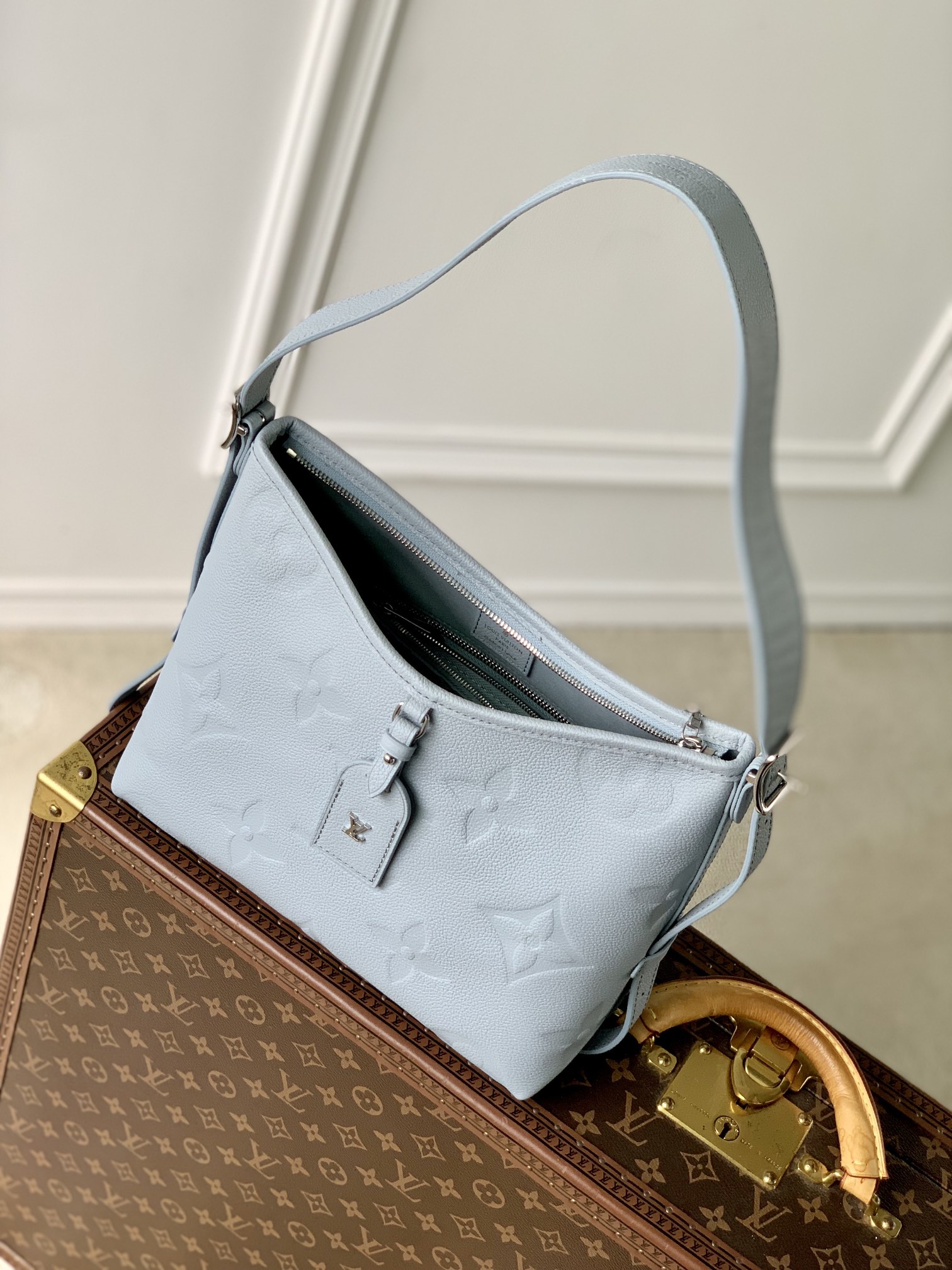 Louis Vuitton CarryAll PM Bag Light Blue with Silver Hardware