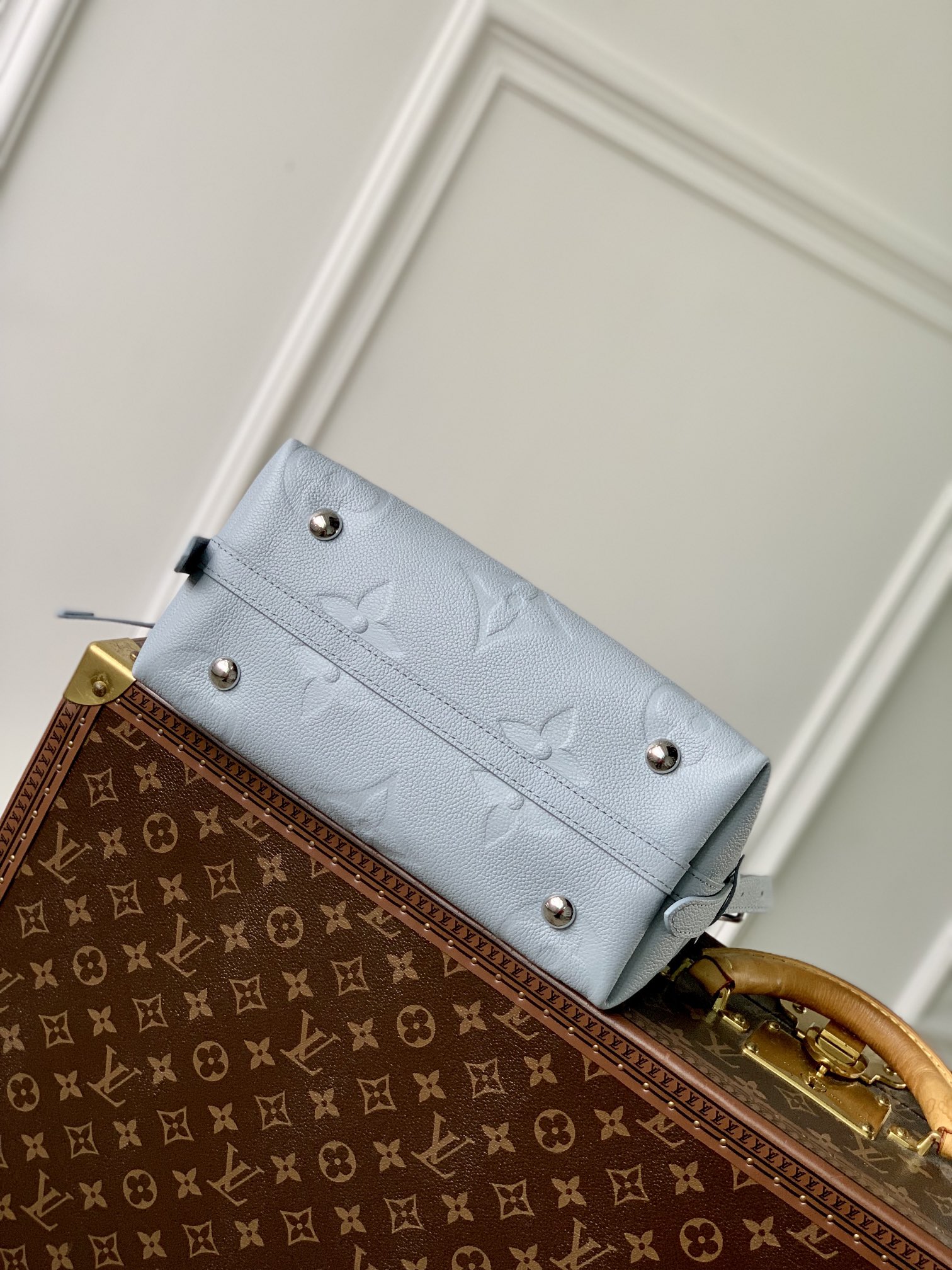 Louis Vuitton CarryAll PM Bag Light Blue with Silver Hardware