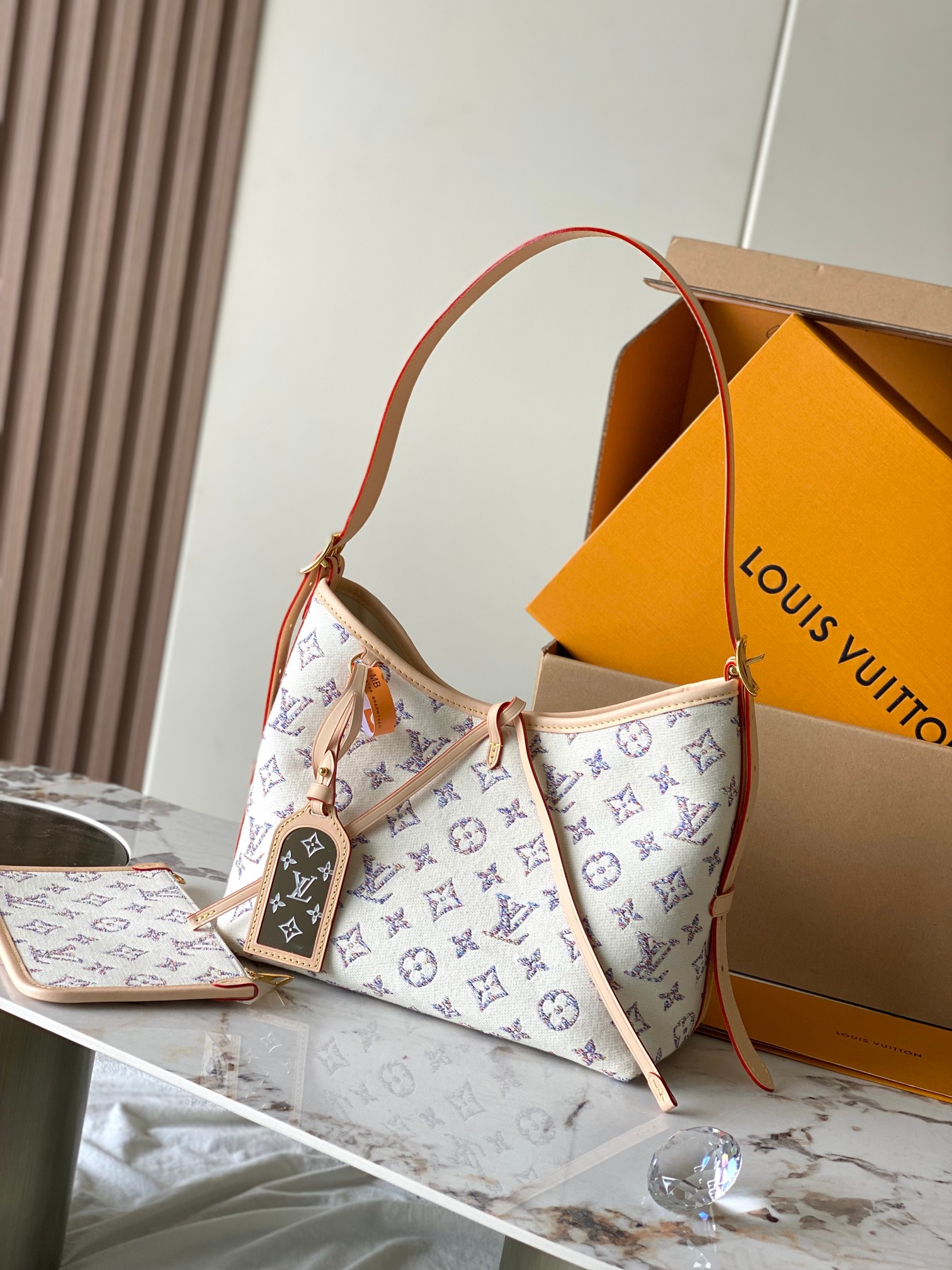 Louis Vuitton CarryAll PM Bag Multicolor Beige with Gold Hardware