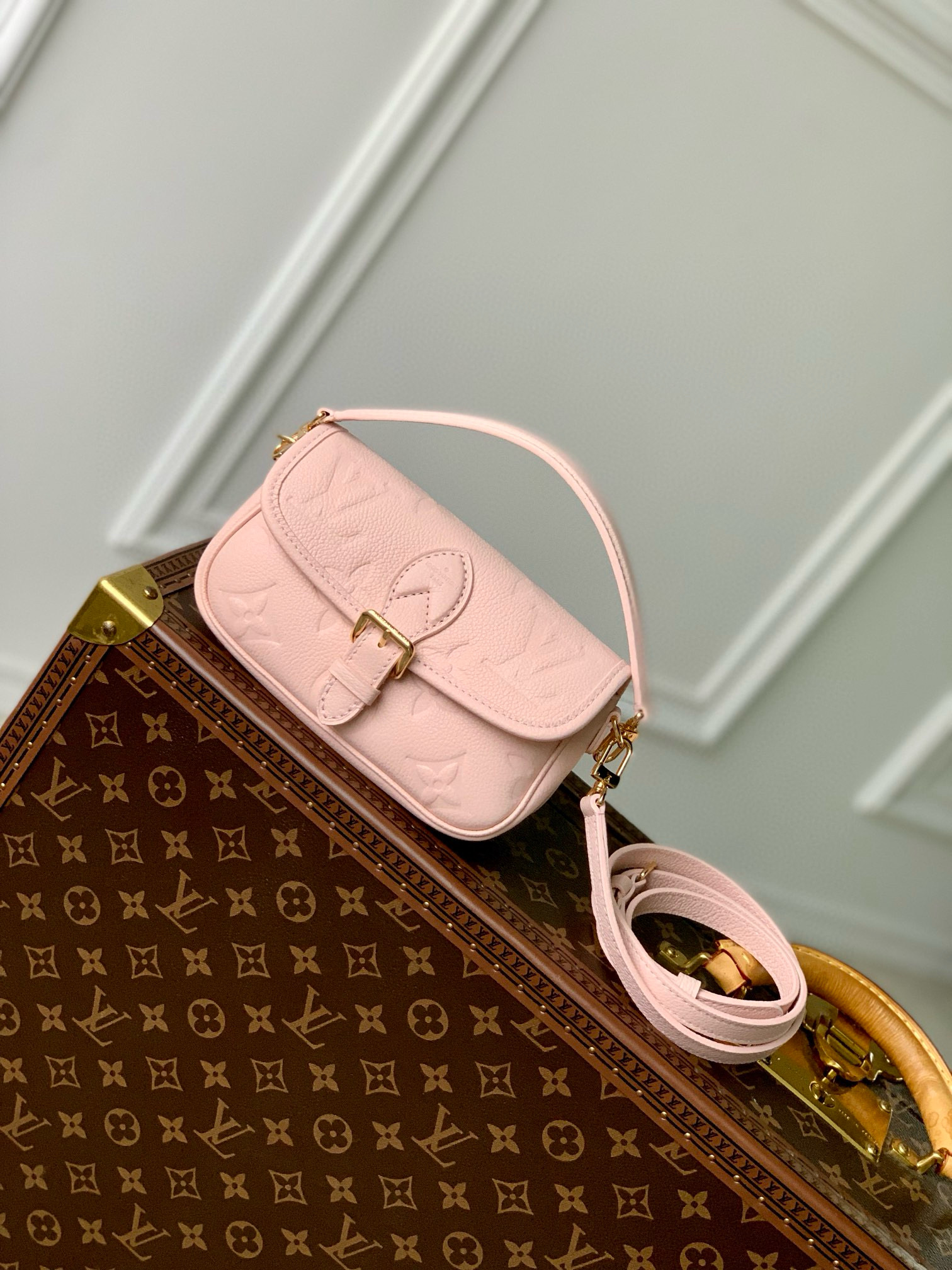 Louis Vuitton Diane Nano Baguette Bag Pink Opale with Gold Hardware