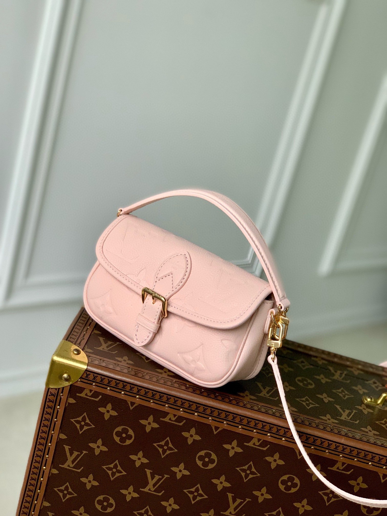 Louis Vuitton Diane Nano Baguette Bag Pink Opale with Gold Hardware