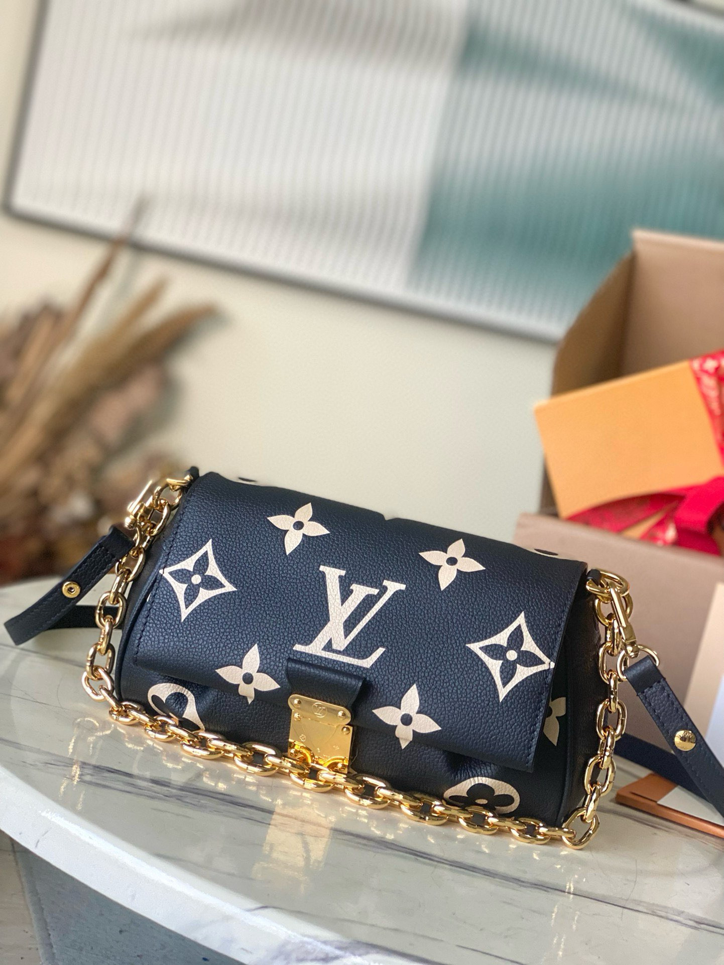 Louis Vuitton Favorite Bag Black/Beige with Gold Hardware