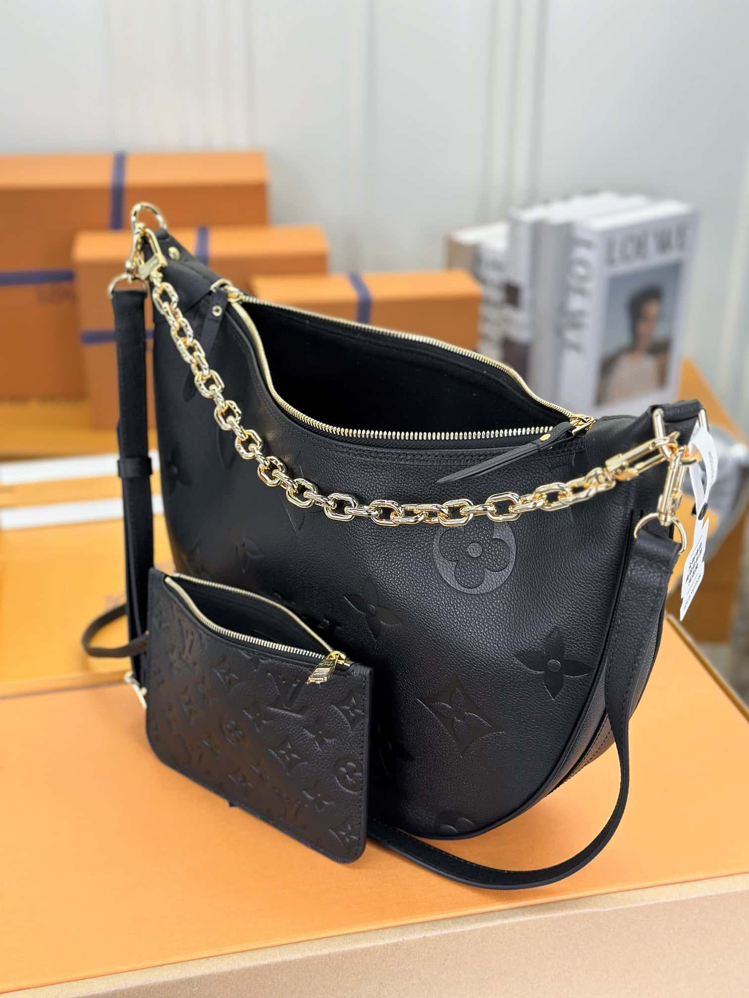 Louis Vuitton Loop Hobo Bag Black with Gold Hardware