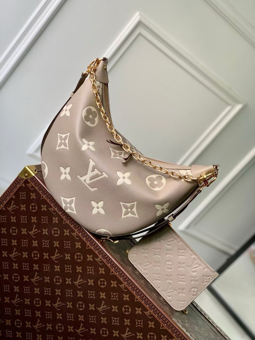 Louis Vuitton Loop Hobo Bag Dove Gray/Cream with Gold Hardware