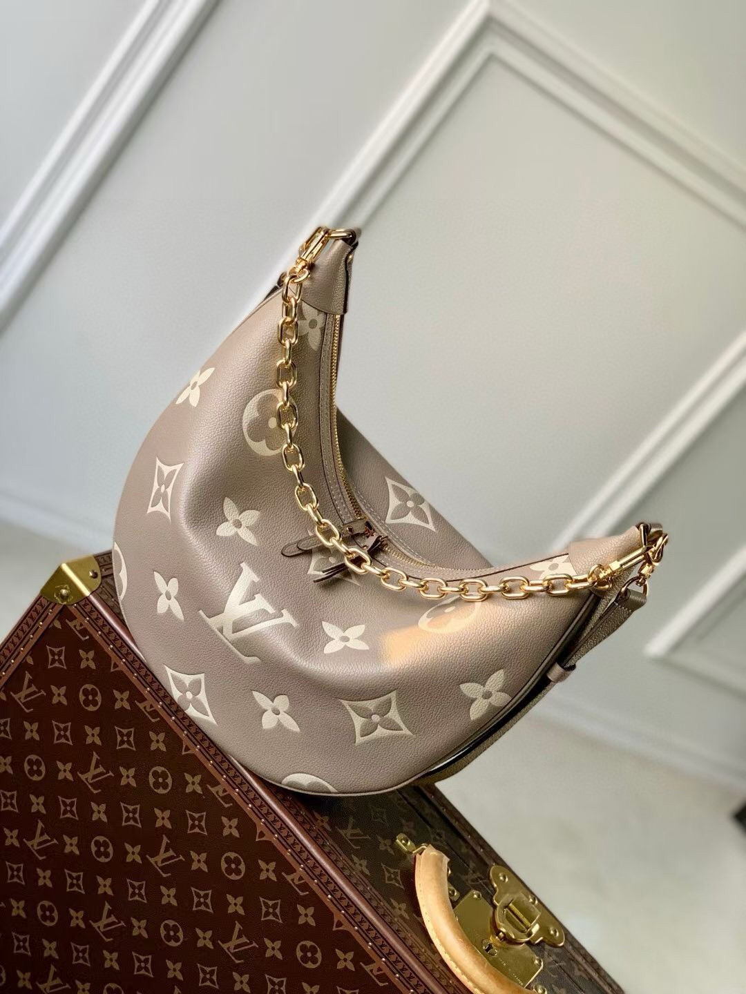 Louis Vuitton Loop Hobo Bag Dove Gray/Cream with Gold Hardware