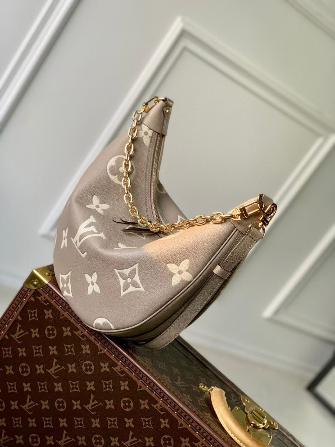 Louis Vuitton Loop Hobo Bag Dove Gray/Cream with Gold Hardware