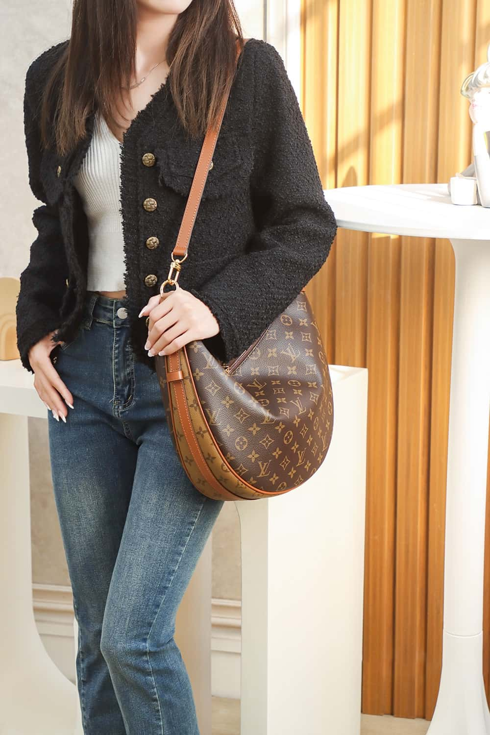 Louis Vuitton Loop Hobo Bag Monogram and Monogram Reverse with Gold Hardware