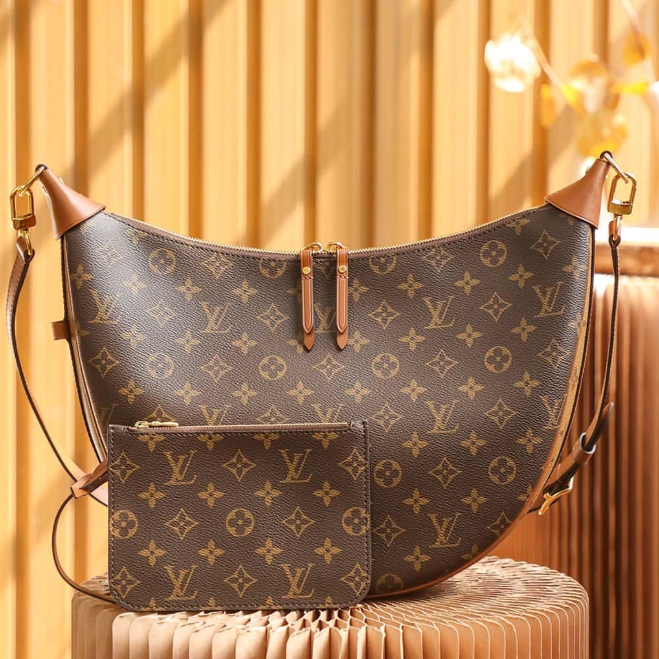 Louis Vuitton Loop Hobo Bag Monogram and Monogram Reverse with Gold Hardware