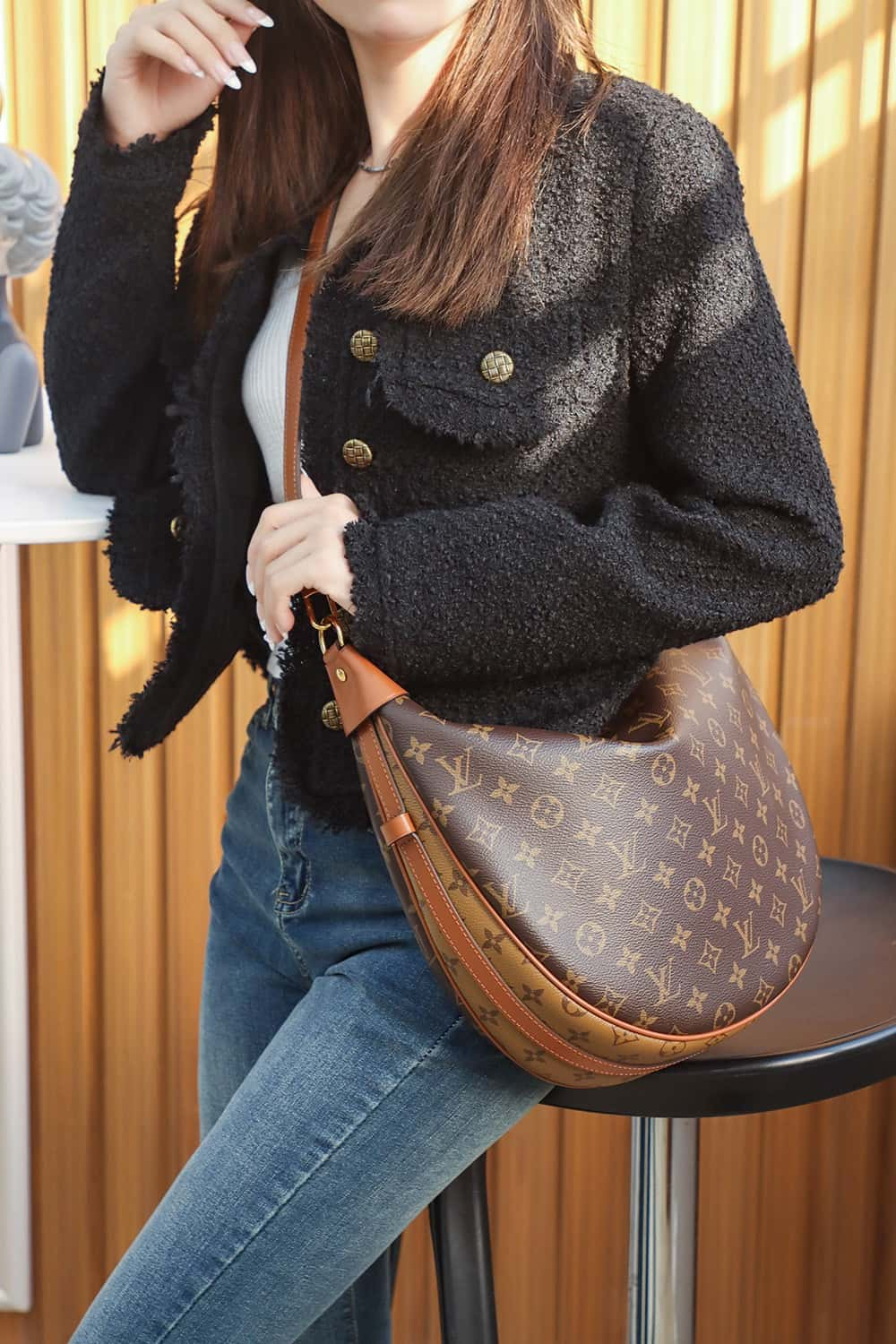 Louis Vuitton Loop Hobo Bag Monogram and Monogram Reverse with Gold Hardware