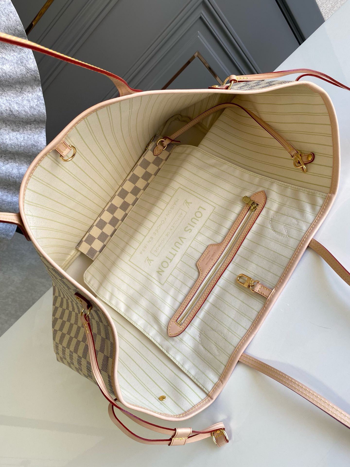 Louis Vuitton Neverfull GM Bag Damier Azur with Gold Hardware