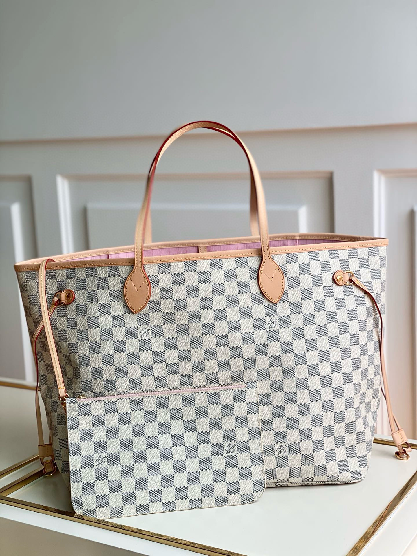 Louis Vuitton Neverfull GM Bag Damier Azur with Gold Hardware