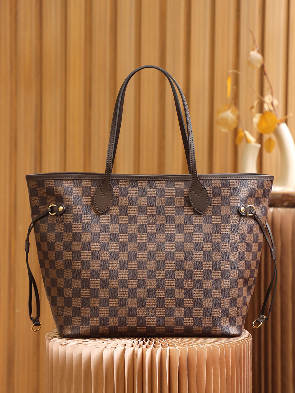 Louis Vuitton Neverfull MM Bag Damier Ebene with Gold Hardware