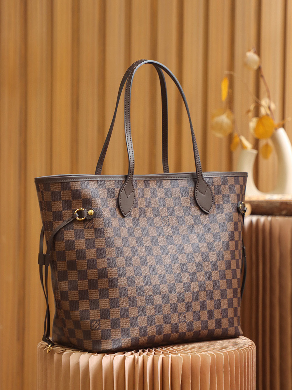 Louis Vuitton Neverfull MM Bag Damier Ebene with Gold Hardware