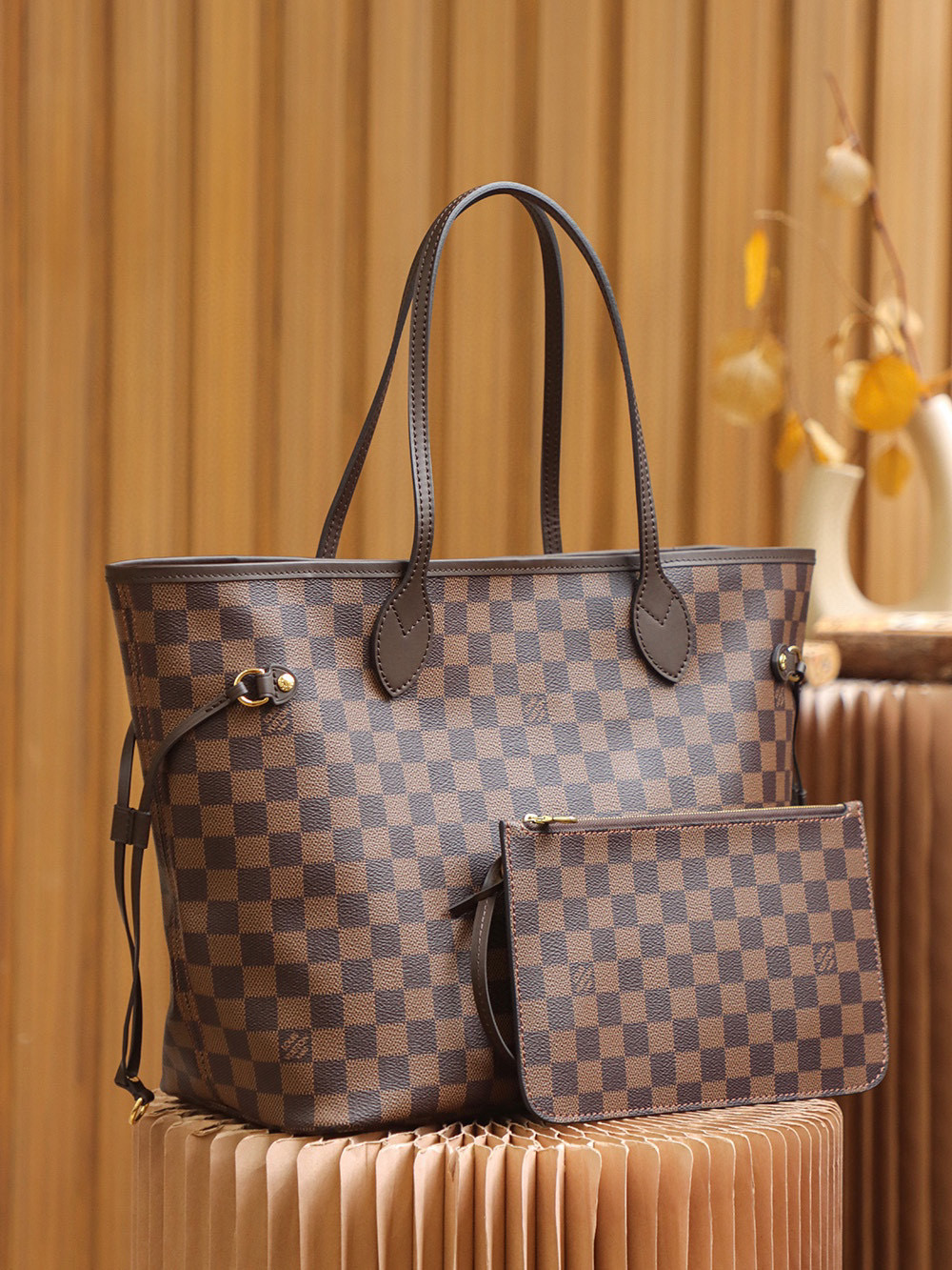 Louis Vuitton Neverfull MM Bag Damier Ebene with Gold Hardware