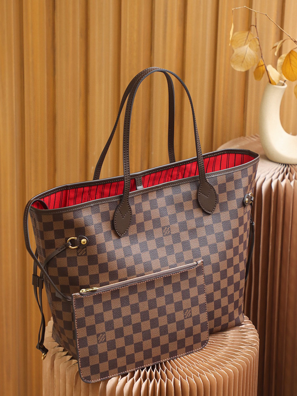 Louis Vuitton Neverfull MM Bag Damier Ebene with Gold Hardware