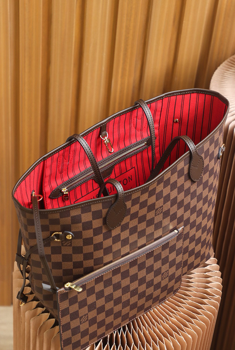 Louis Vuitton Neverfull MM Bag Damier Ebene with Gold Hardware