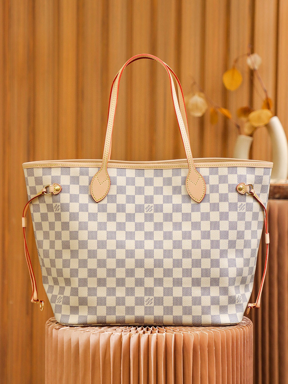 Louis Vuitton Neverfull MM Bag Damier Azur with Gold Hardware