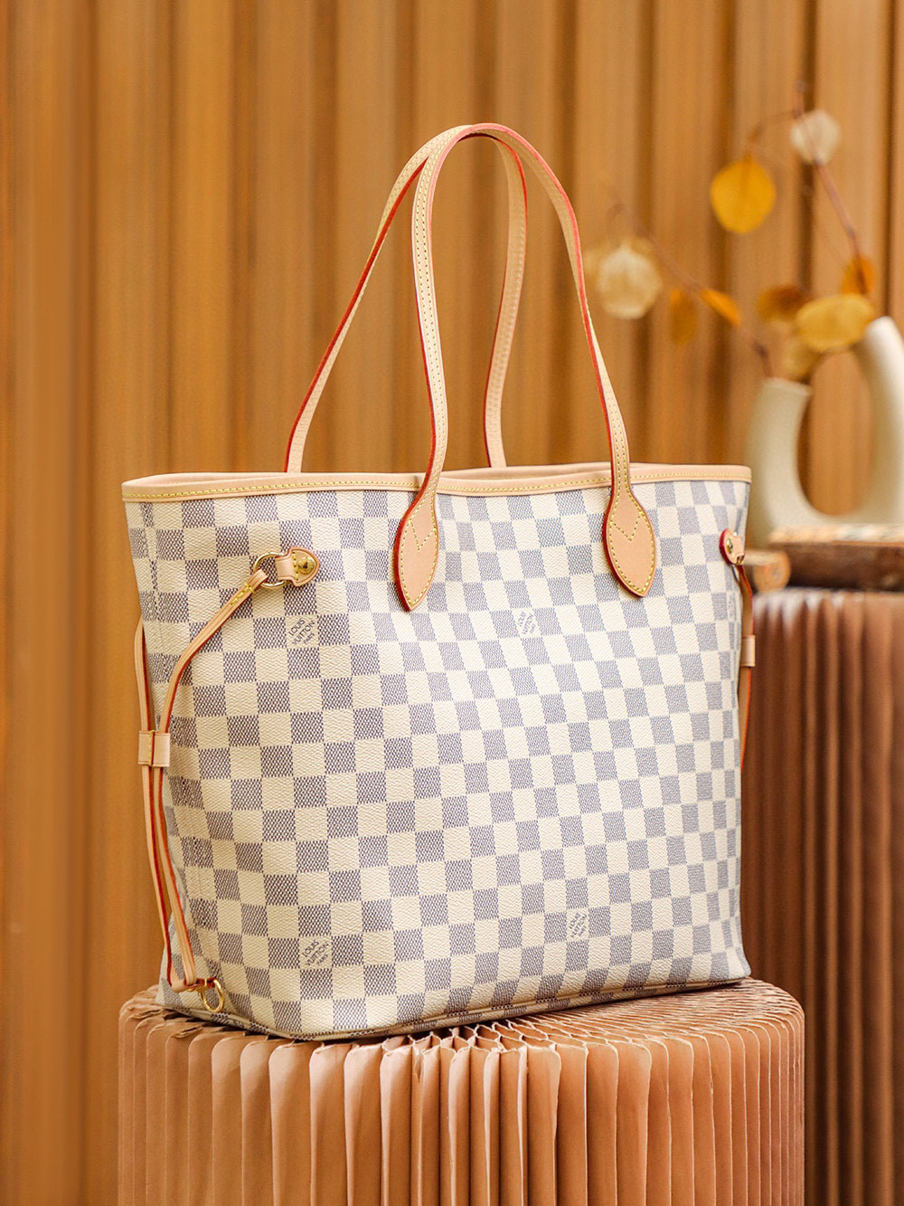 Louis Vuitton Neverfull MM Bag Damier Azur with Gold Hardware