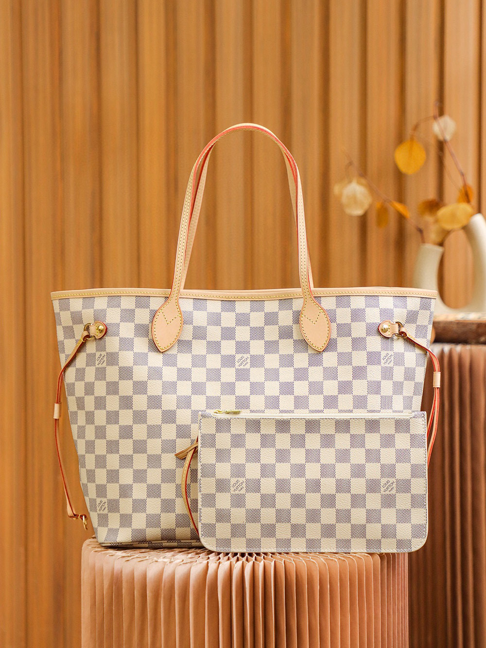 Louis Vuitton Neverfull MM Bag Damier Azur with Gold Hardware