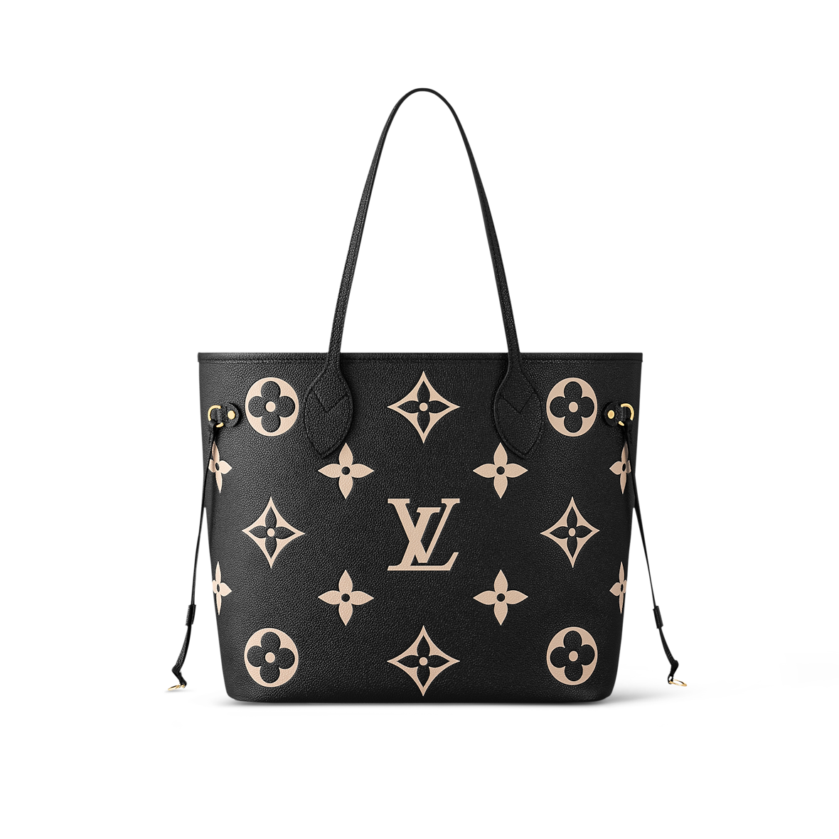 Louis Vuitton Neverfull MM Bag Black / Beige with Gold Hardware