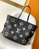 Louis Vuitton Neverfull MM Bag Black / Beige with Gold Hardware