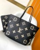 Louis Vuitton Neverfull MM Bag Black / Beige with Gold Hardware