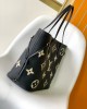 Louis Vuitton Neverfull MM Bag Black / Beige with Gold Hardware