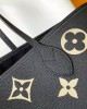 Louis Vuitton Neverfull MM Bag Black / Beige with Gold Hardware