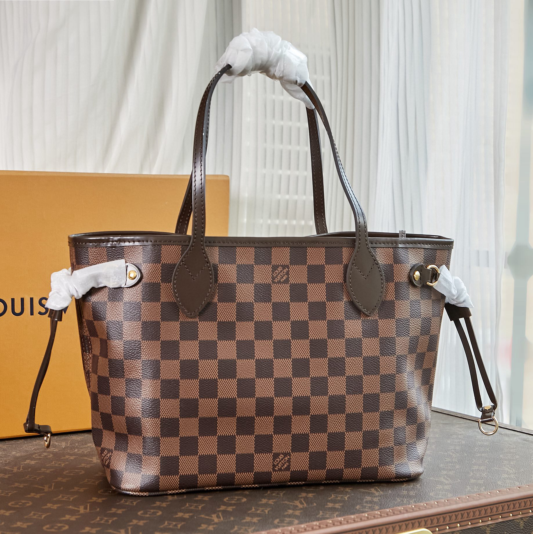 Louis Vuitton Neverfull PM Bag Damier Ebene with Gold Hardware