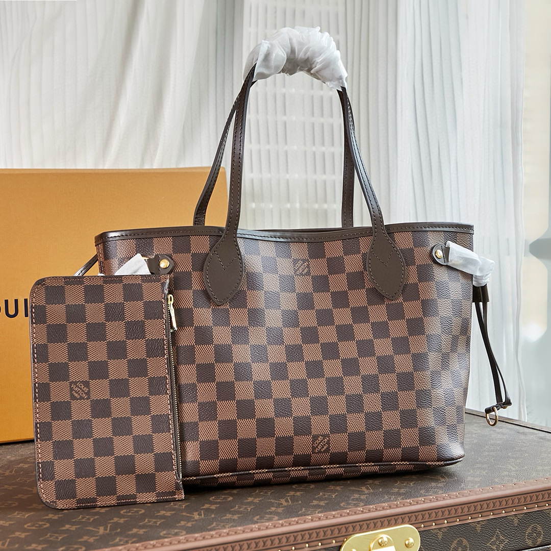 Louis Vuitton Neverfull PM Bag Damier Ebene with Gold Hardware