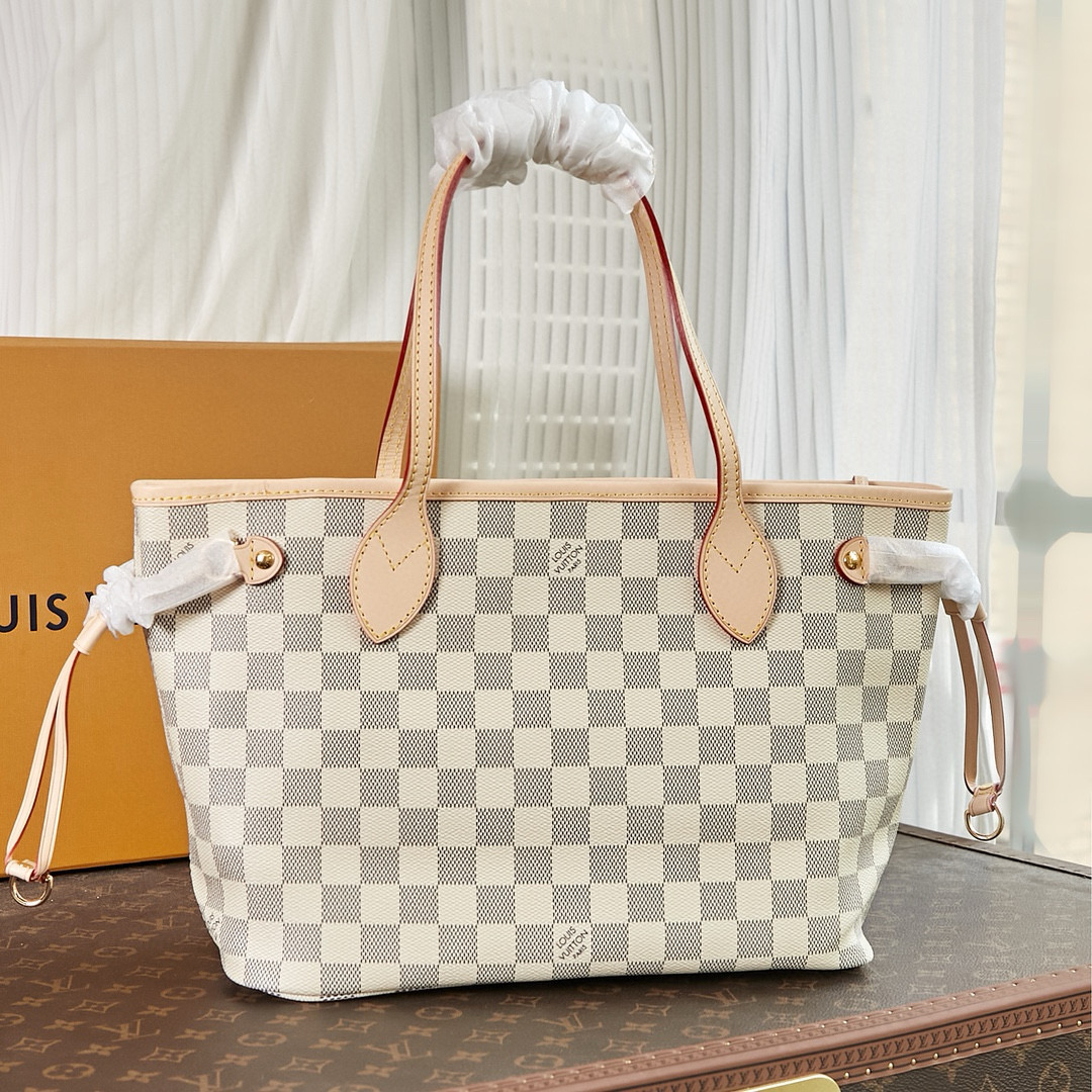 Louis Vuitton Neverfull PM Bag Damier Azur with Gold Hardware