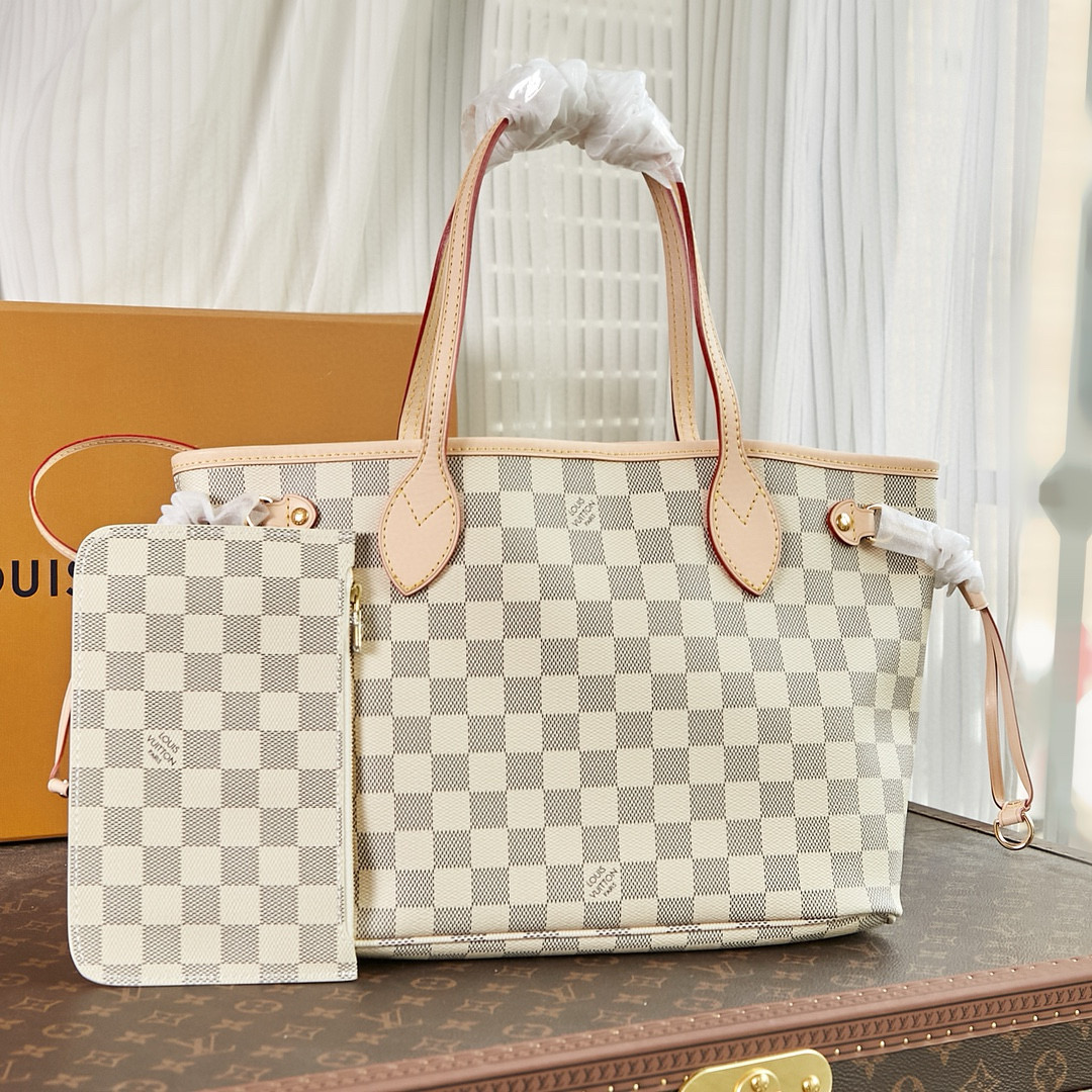 Louis Vuitton Neverfull PM Bag Damier Azur with Gold Hardware