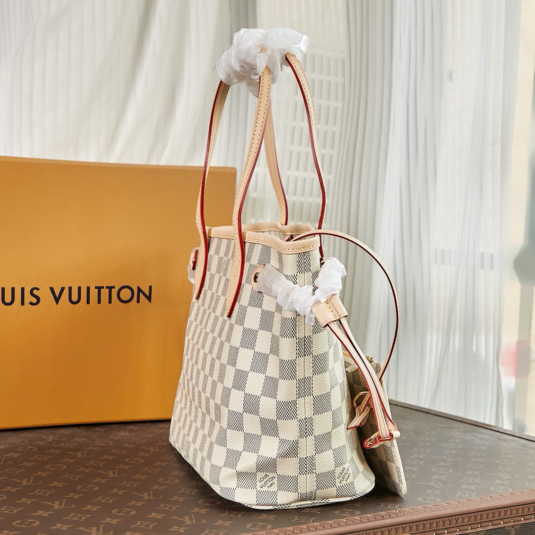 Louis Vuitton Neverfull PM Bag Damier Azur with Gold Hardware