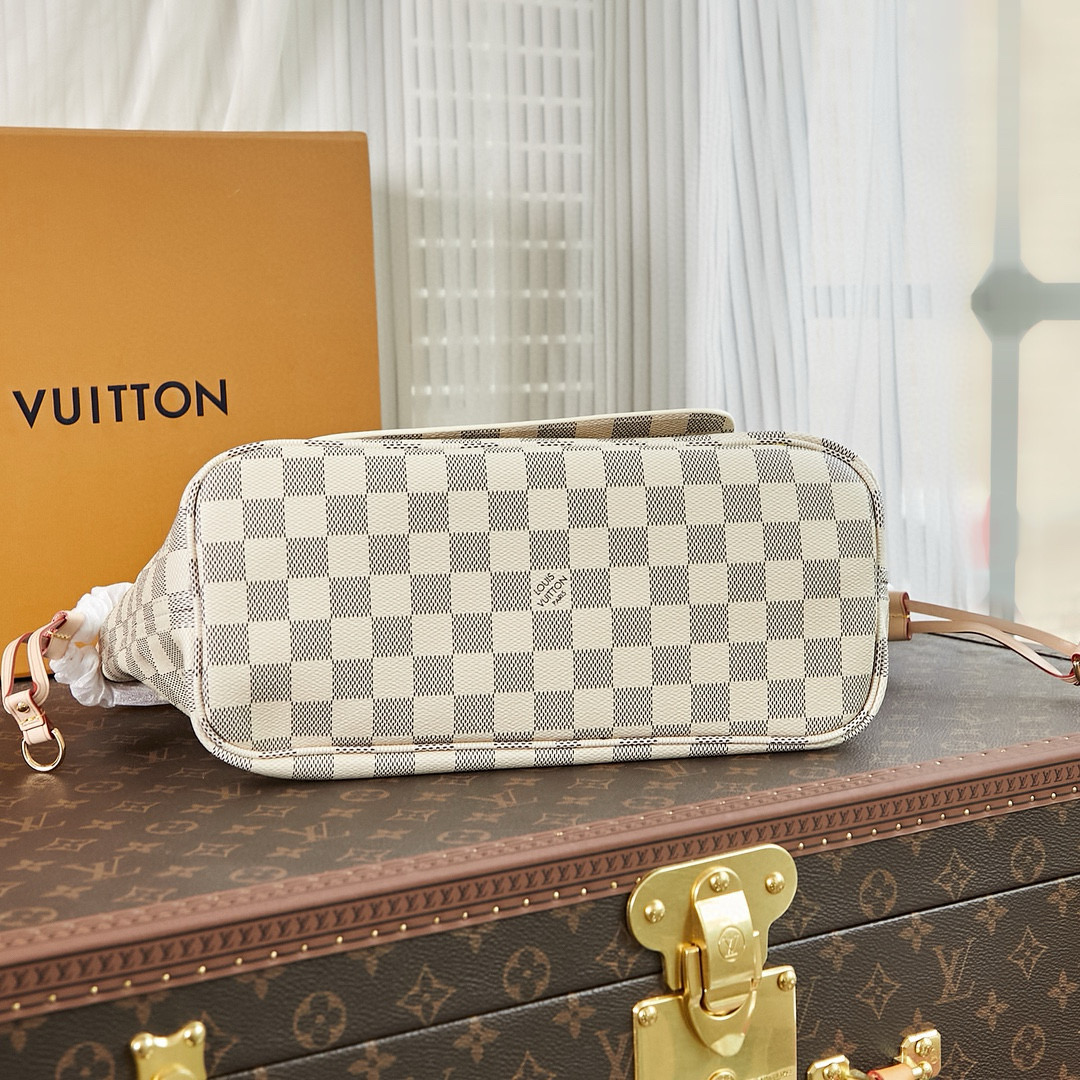 Louis Vuitton Neverfull PM Bag Damier Azur with Gold Hardware