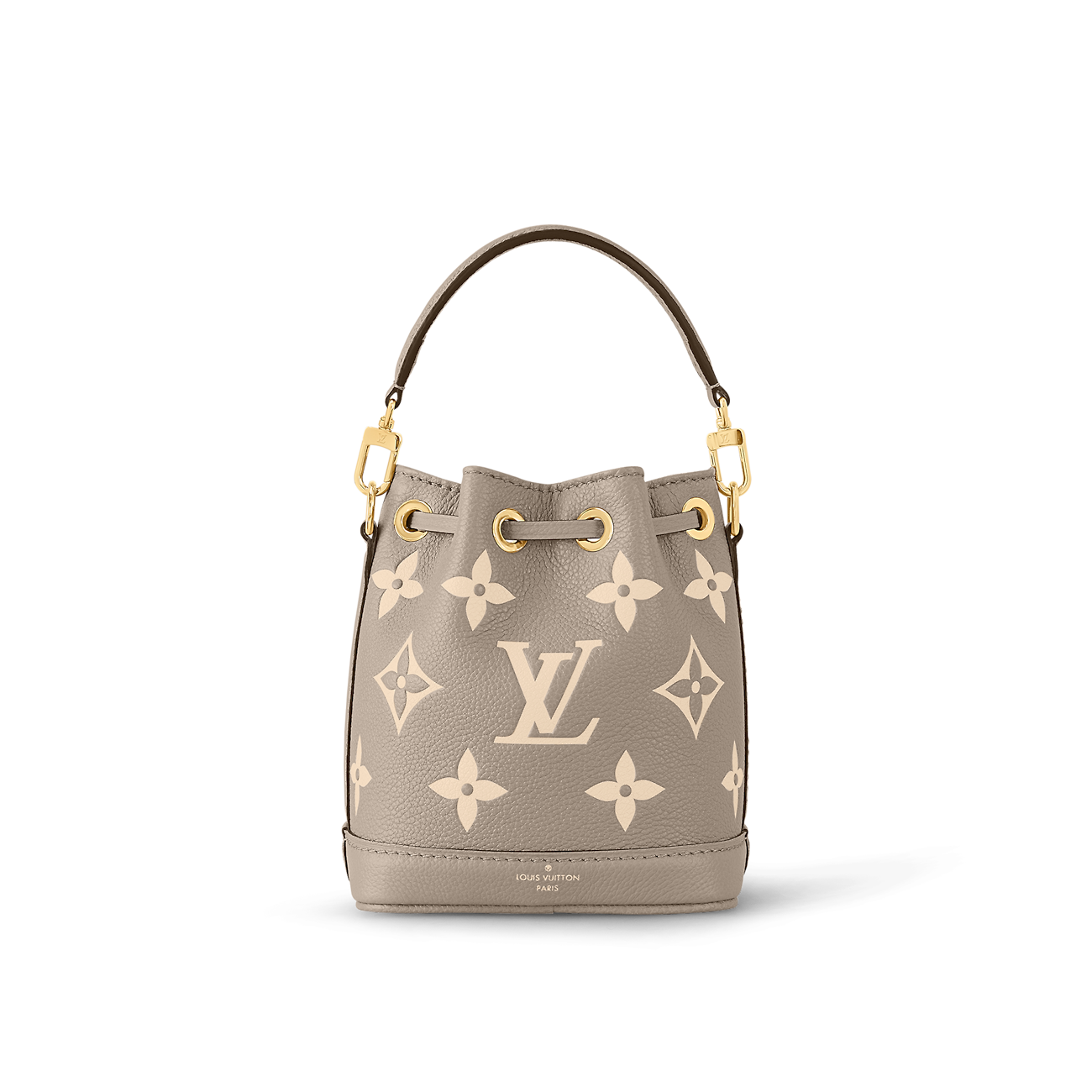 Louis Vuitton Nano Noé Bag Tourterelle Gray/Cream with Gold Hardware