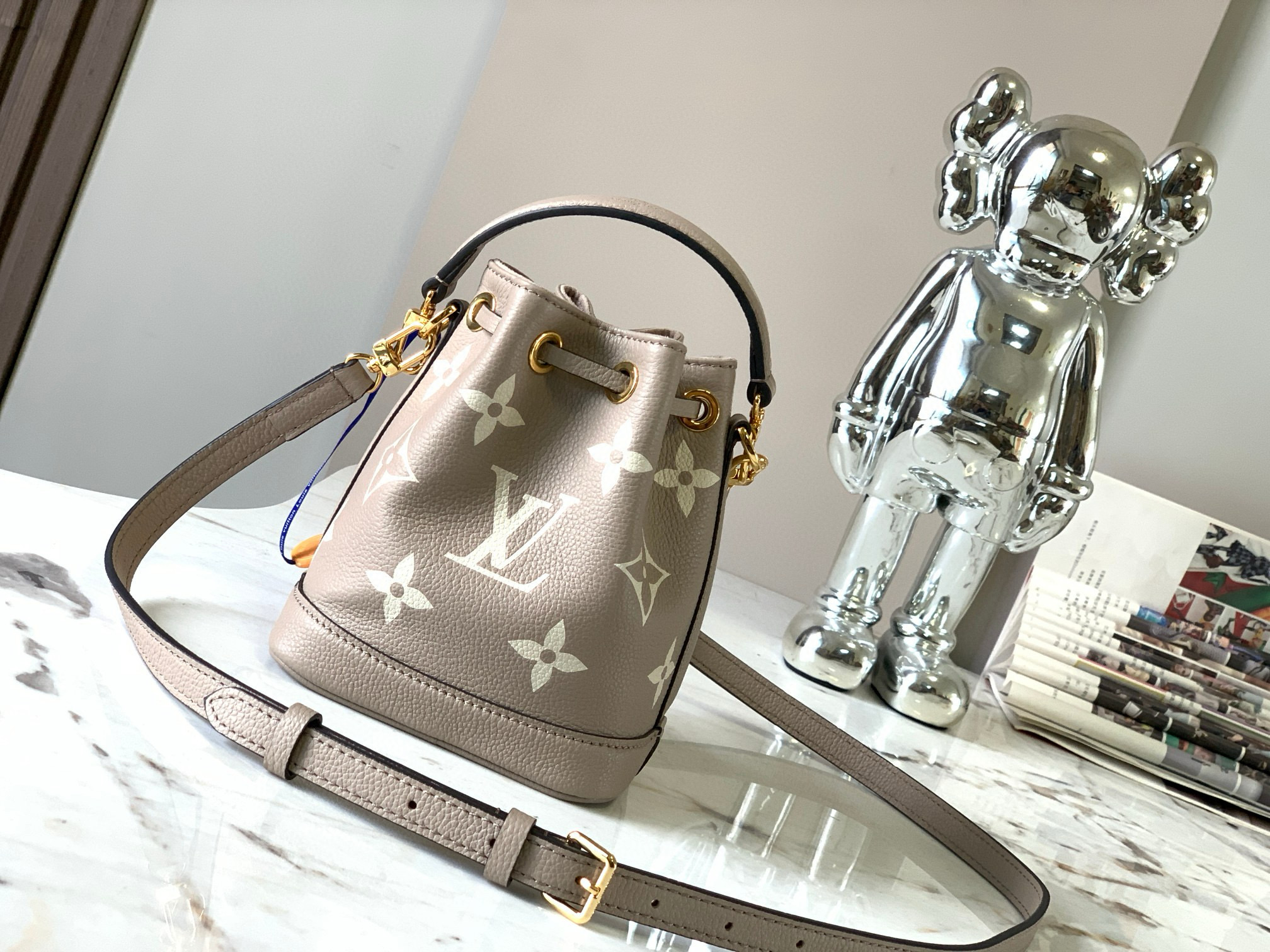 Louis Vuitton Nano Noé Bag Tourterelle Gray/Cream with Gold Hardware