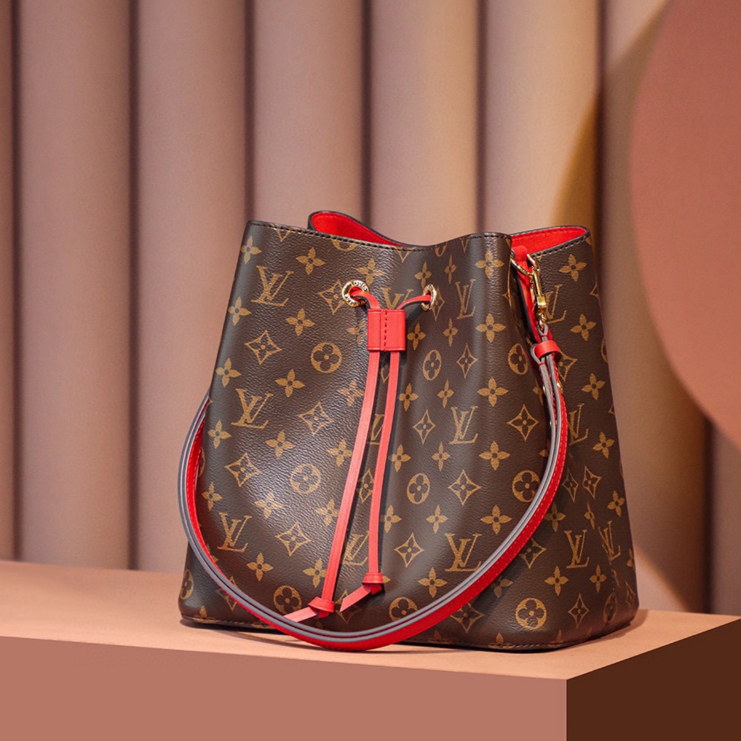 Louis Vuitton NéoNoé MM Bag Monogram Red with Gold Hardware