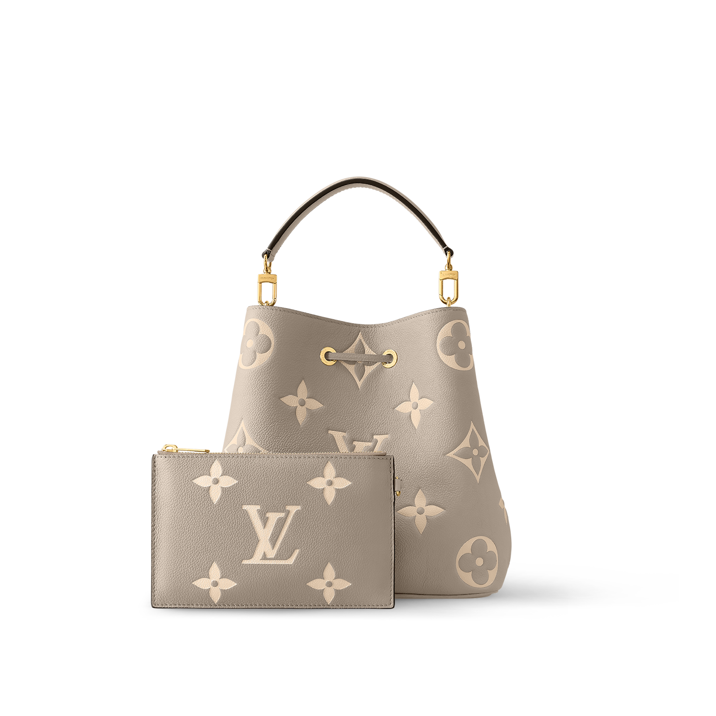 Louis Vuitton NéoNoé MM Bag Cream/Tourterelle Gray with Gold Hardware