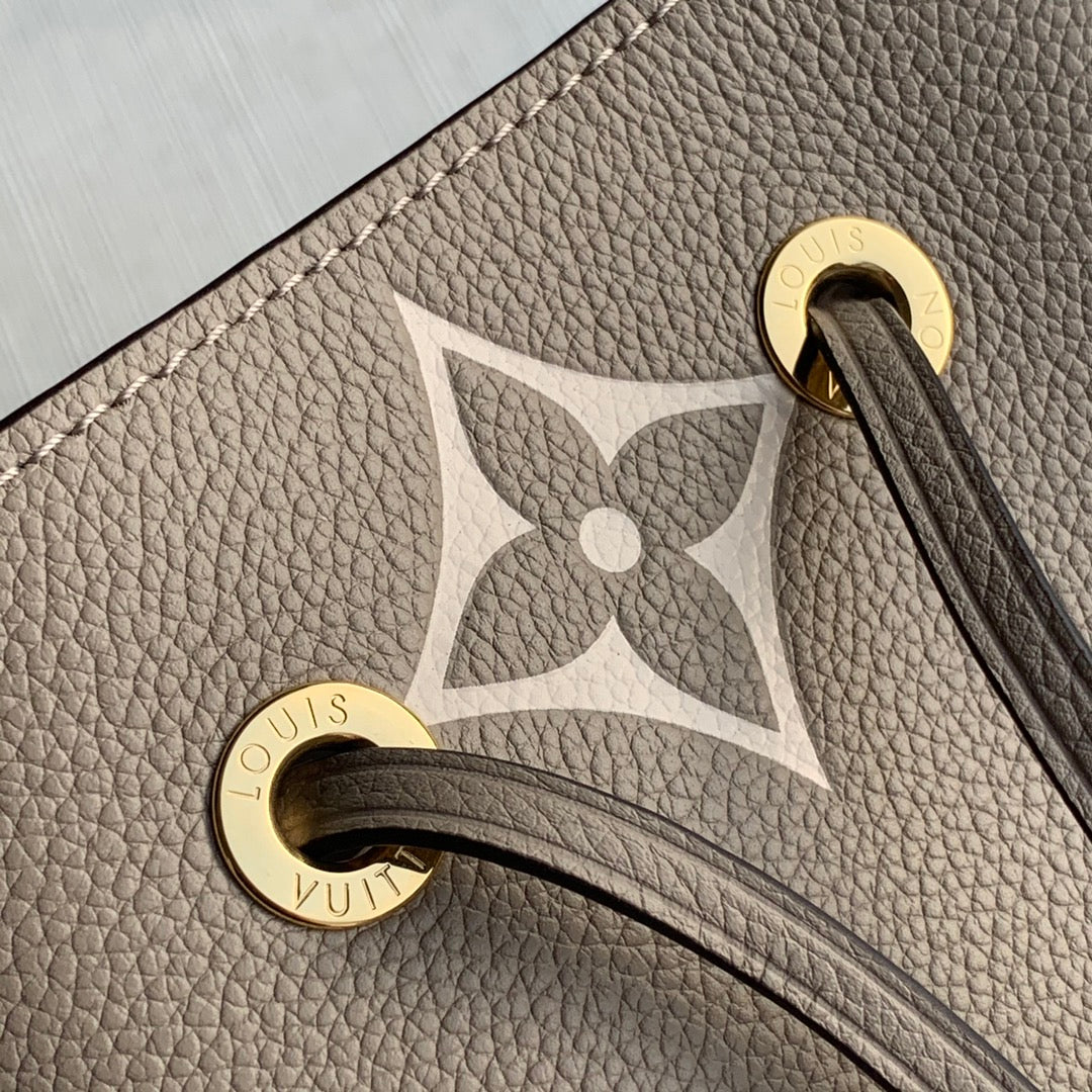 Louis Vuitton NéoNoé MM Bag Cream/Tourterelle Gray with Gold Hardware