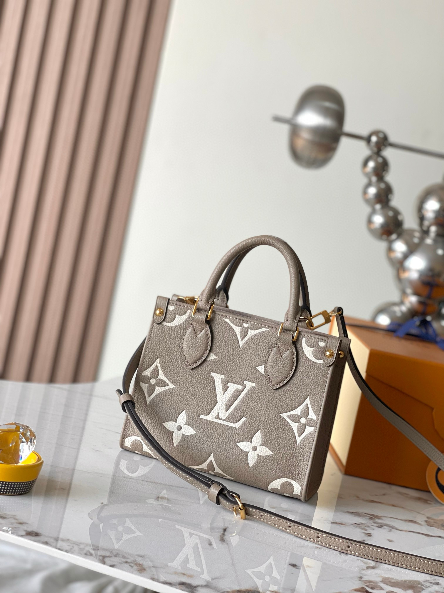 Louis Vuitton OnTheGo BB Bag Dove Gray/Cream with Gold Hardware