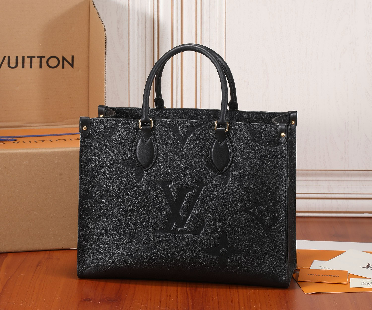 Louis Vuitton OnTheGo MM Bag Black with Gold Hardware