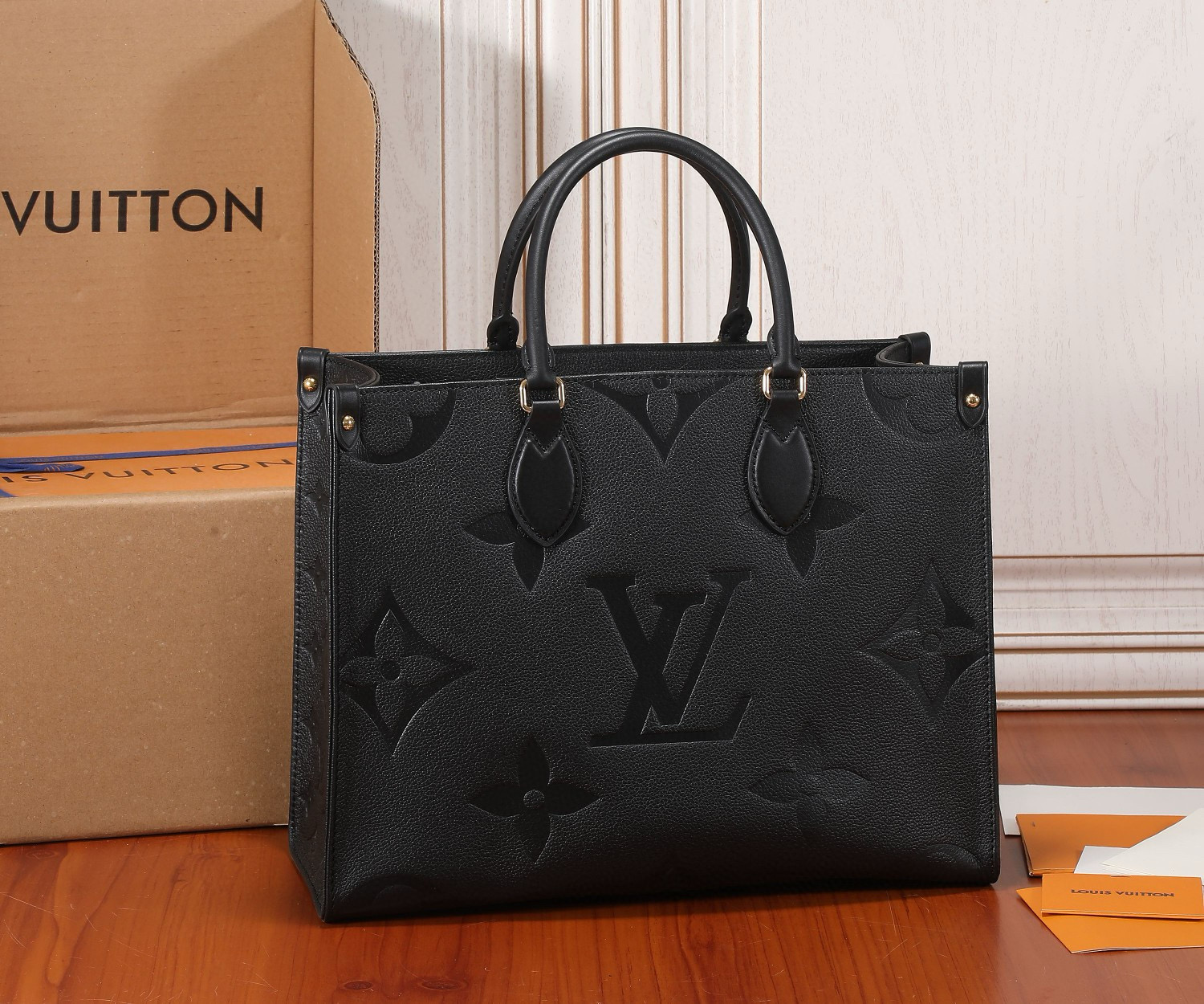 Louis Vuitton OnTheGo MM Bag Black with Gold Hardware