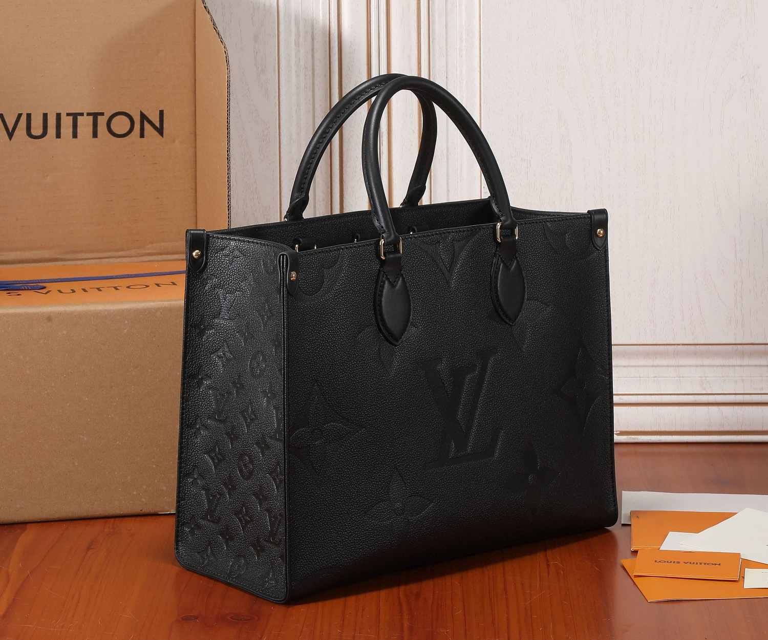 Louis Vuitton OnTheGo MM Bag Black with Gold Hardware