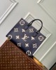 Louis Vuitton OnTheGo MM Bag Navy Blue/Cream with Gold Hardware