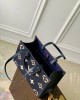 Louis Vuitton OnTheGo MM Bag Navy Blue/Cream with Gold Hardware