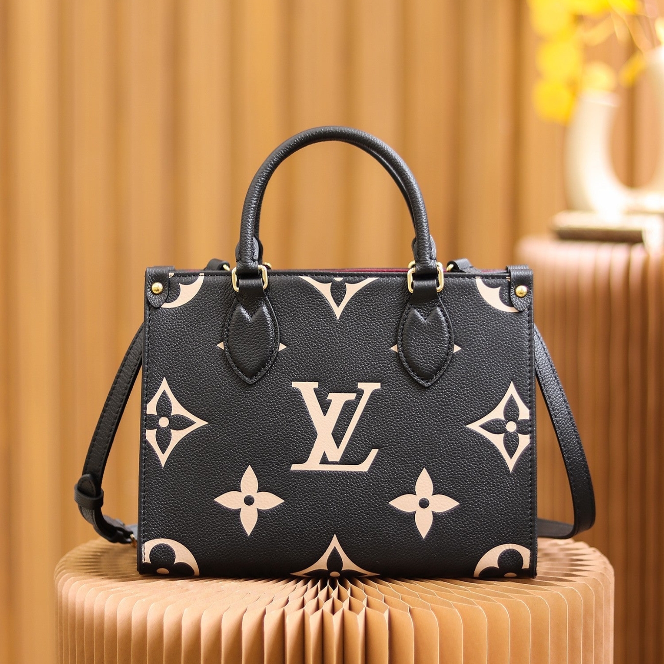 Louis Vuitton OnTheGo PM Bag Black/Beige with Gold Hardware